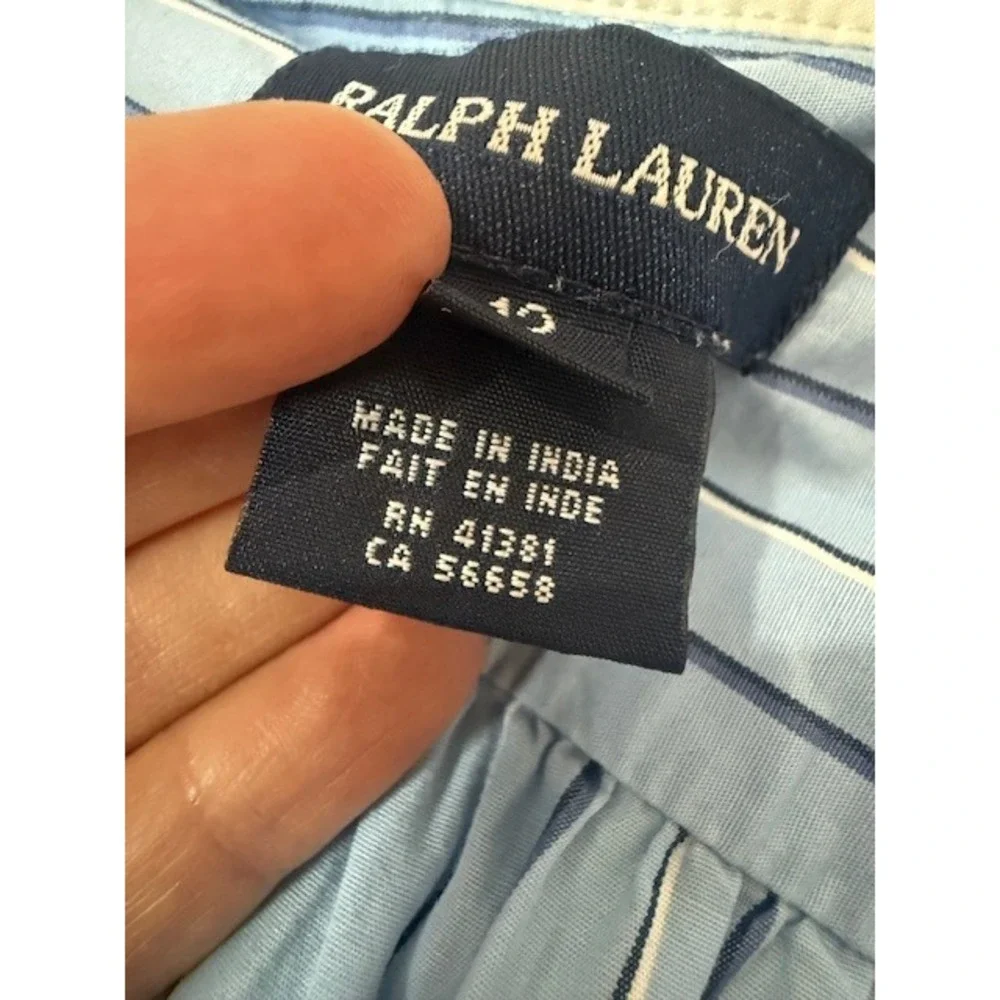 Ralph Lauren Girls Striped Shirt Dress‎ Size 12 Contrast Collar Blue White
